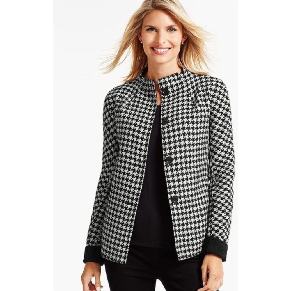 Talbots Wool Blend Black & White Houndstooth Double Face Swing Jacket size XL